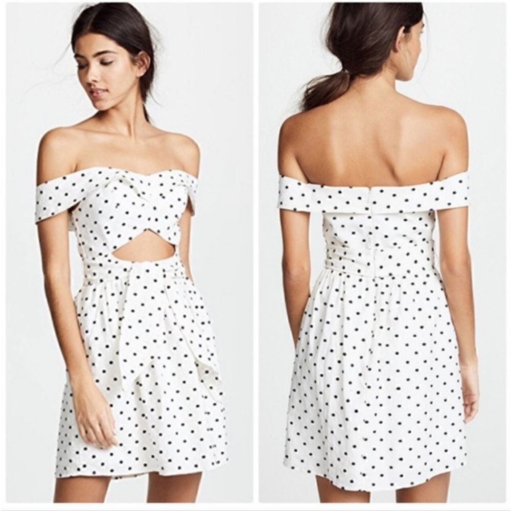 NEW WAYF Carpi Knotted Mini Cutout Linen Blend Polka Dot Dress Size Medium